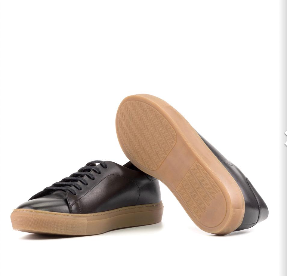 Black Gum Bottom Leather Trainer - Mr. Dan1els Bespoke Shoes