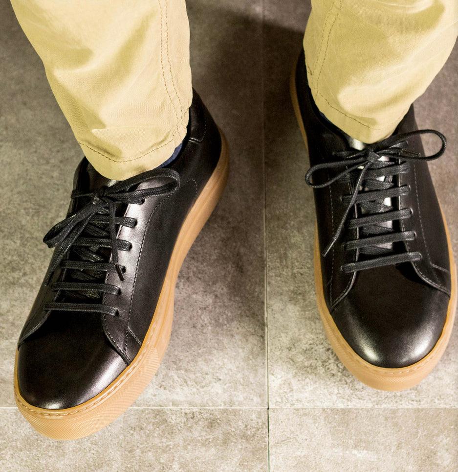 Black Gum Bottom Leather Trainer - Mr. Dan1els Bespoke Shoes